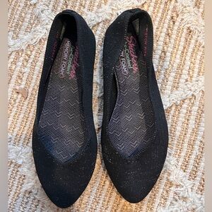 SKETCHERS Women's Black Glitter Flats